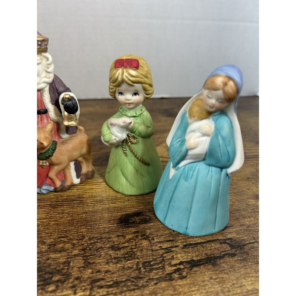 Vintage Christmas Ceramic Bell Lot Jasco Nativity Caroler Figurines Set of 5 - Picture 5 of 15